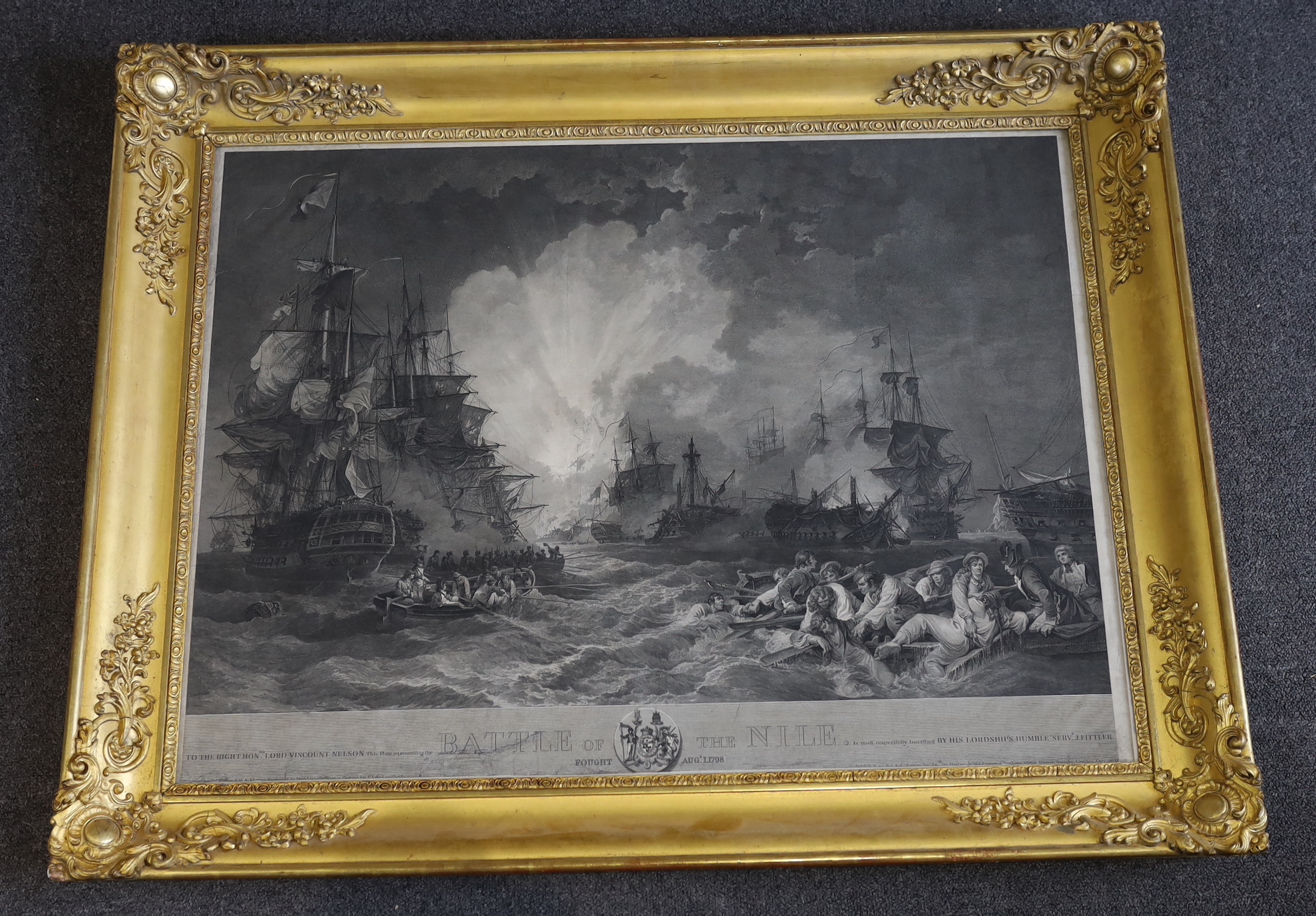 James Fittler (1758-1835) after de Loutherbourg, copper engraving, 'Battle of the Nile fought Augt 1.1798', published 1802, visible sheet 58.5 x 78.5cm